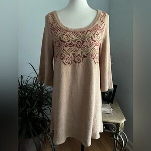 Free People Boho Desert Rose Wool Blend Tunic Sweater with Bell Sleeves Size M
